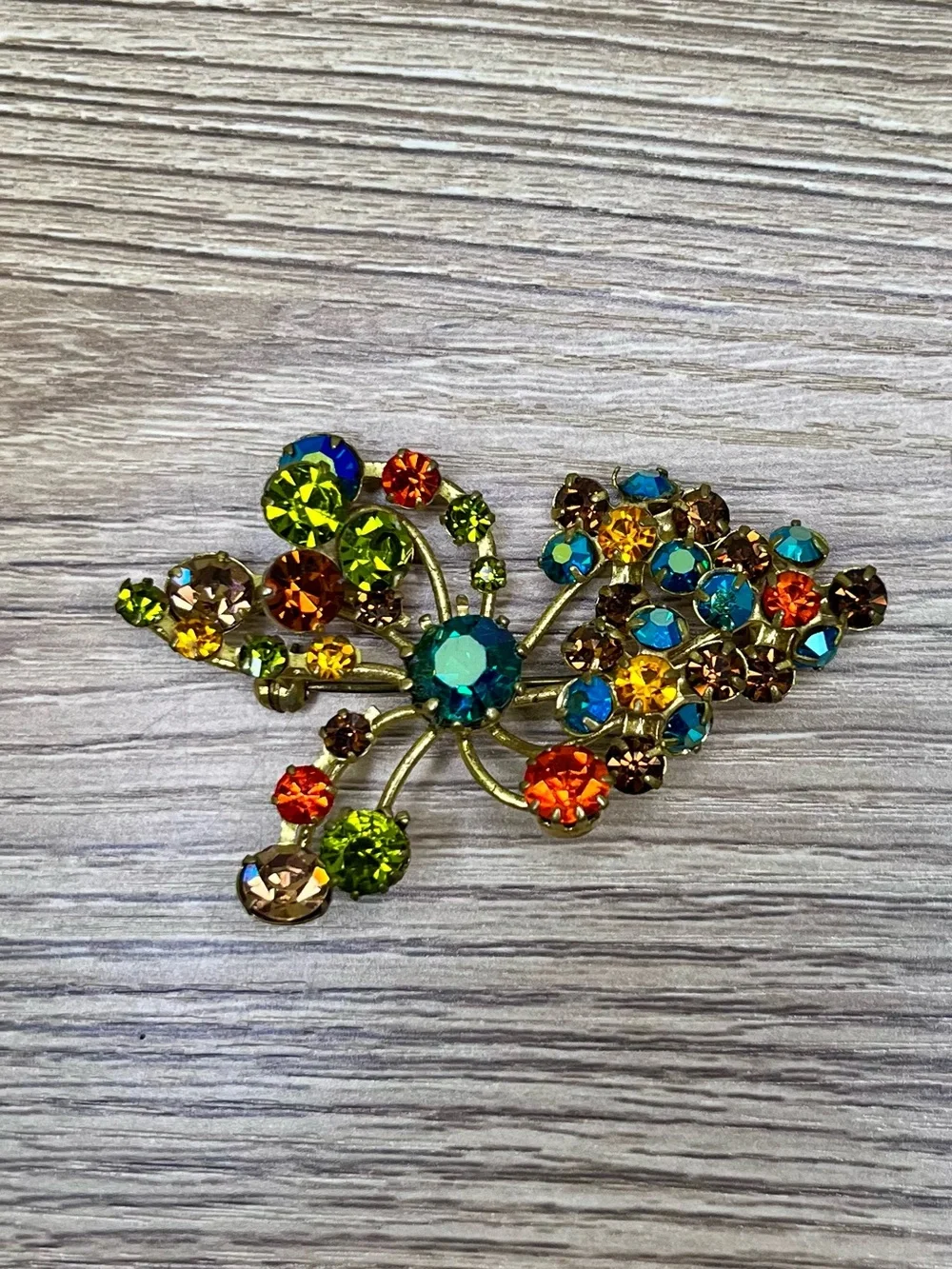 Made in Austria gold tone faux topaz citrine watermelon glass rhinestones brooch